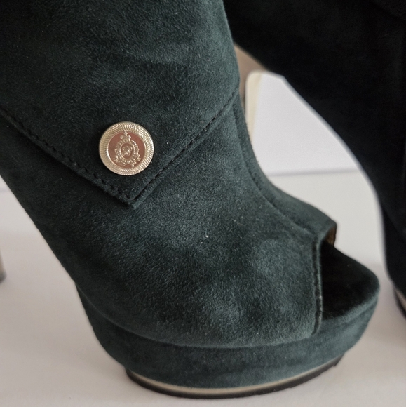 Luciano Carvari Elegant Dark Green Suede Peep-Toe Heels 5 in.sz.35 (5) - Picture 2 of 10